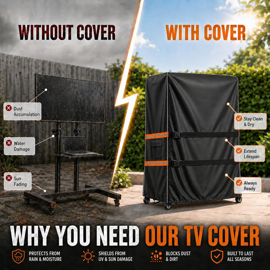 Outdoor TV Trolley Cover for 55-60 Inch Screen, Heavy Duty 600D Waterproof Rolling TV Stand Cover, Weatherproof Mobile TV Cart on Wheels Protector with Remote Pocket, Black 55"x15"x57" - Image 7