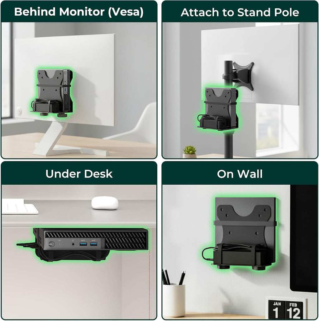 Adjustable Mini PC Vesa Mount Bracket Behind Monitor, Under Desk, Attached to Monitor Arm, Wall or Stand Pole for HP, Dell, KAMRUI, Mac Mini, GMKtec, Cable Boxes, Wi-Fi Routers and Small CPUs - Image 2