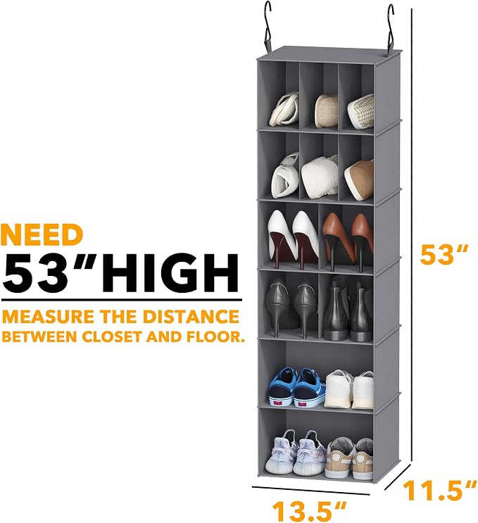 SpaceAid 2 Pack Hanging Closet Organizer and Storage with Dividers, 24 Compartments Hanging Shoe Shelves for Closet, Wardrobe, RV, Garment Rack - Grey - Image 2
