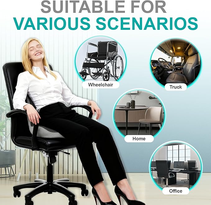 Seat Cushion for Office Chair, Orthopedic and Ergonomic Memory Foam Cushion | Lumbar Support & Memory Foam Coccyx Cushion for Tailbone, Back, Sciatica. - Image 6