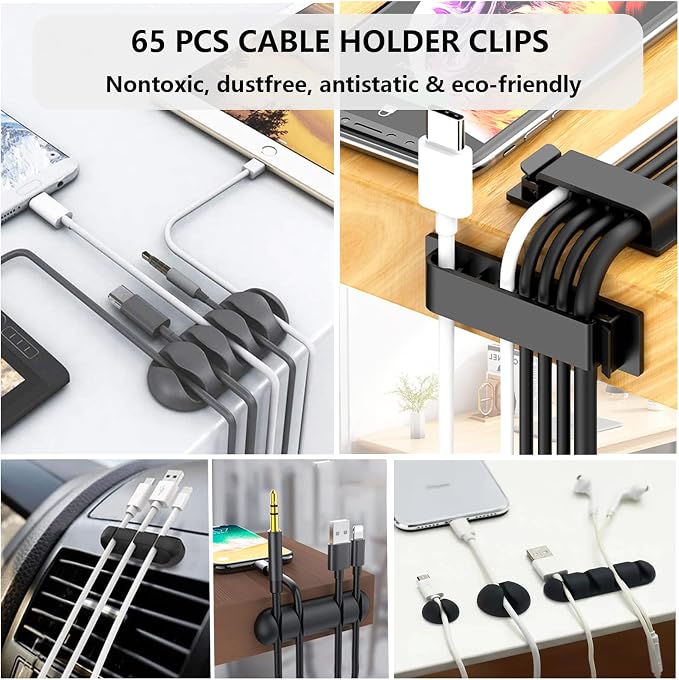 311Pcs Cable Management Organizer Kit 4 Cable Sleeve Split | 53Cable Clips 12Cord Clips Holder,22 Cable Ties, 20 Adhesive Wall Cable Tie, 200Fasten Cable Ties for TV Office Home - Image 2