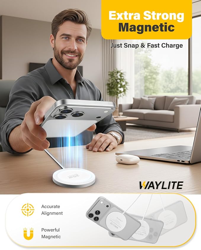 25W Magnetic Wireless Charger, 10FT Fast Charging Pad Wireless Charge for iPhone 17 16 /AirPods3/2/Pro/for Galaxy S26 Ultra/Pixel 10 Series, Portable Charger for Desk& Travel(2Pack,White) - Image 3