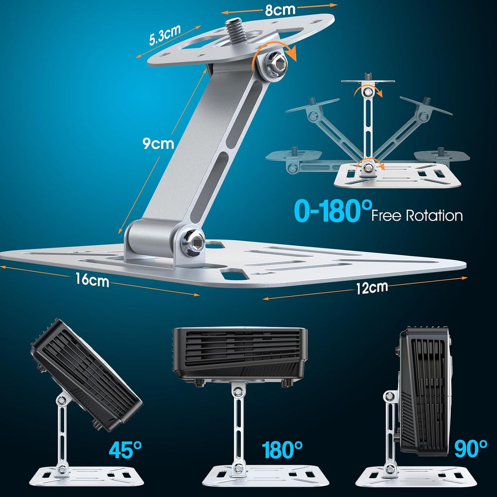 DAWASAPAT Adjustable Projector Stand with 1/4" Screw, Silver Ceiling Mount for Home Office Studio, Mini Projector Holder Bracket with Cable Ties - Image 6