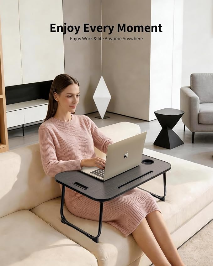 Ruxury Folding Lap Desk Bed Desk Laptop Table Tray, Breakfast Serving Tray, Portable & Lightweight Mini Table for Sofa Couch Floor - Black - Image 2