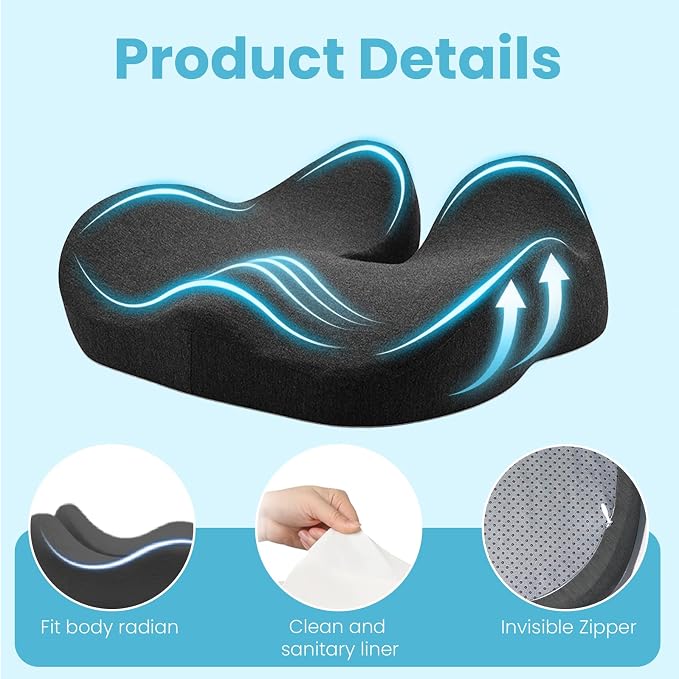 Seat Cushion,Ergonomic Chair Cushions for Sit Bone Tailbone Pain Relief,Sciatica & Back Support,Memory Foam Butt Pillow for Office,Car,Home,Gaming,Wheelchair - Image 8