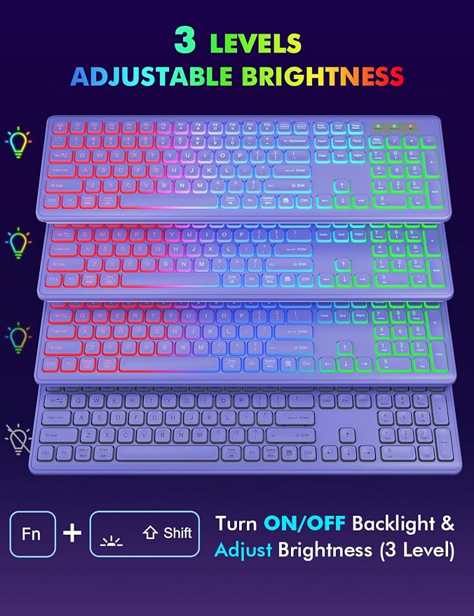Wireless Keyboard and Mouse Combo with RGB Backlit, Rechargeable | Light Up Letters, Full-Size, Soft Typing, Sleep Mode, 2.4GHz Quiet Keyboard Set for Mac, Windows, Laptop, PC, Trueque KM42Pro - Image 2