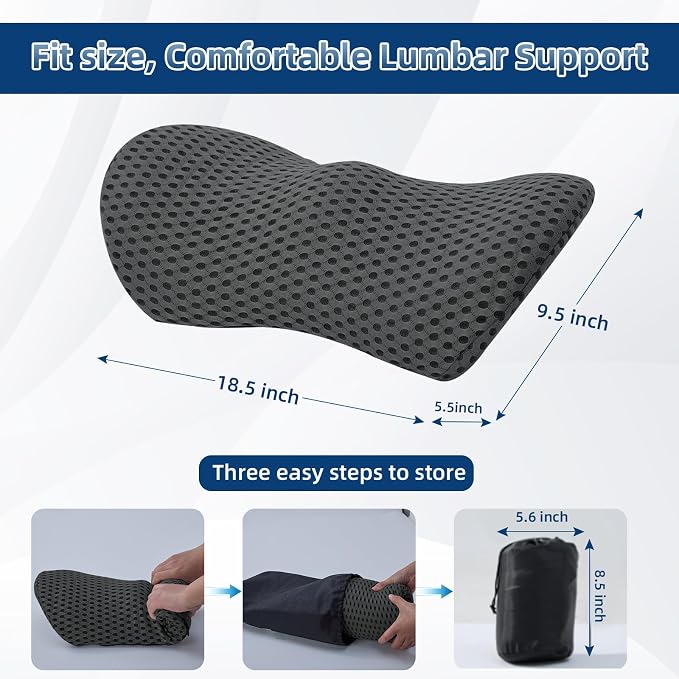 Lumbar Pillow, Memory Foam Lumbar Support Pillow for Office Chair and Car Seat, Ergonomic Streamline Back Pillow for Lower Back Pain Relief, Back Support Pillow for Sitting, Driving, Traveling - Image 8