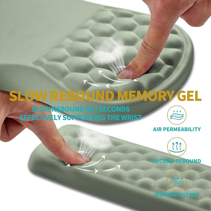 Hokafenle 2 in 1 Ergonomic Mouse Pad Wrist Support & Wrist Rest for Computer Keyboard Set, with Relieve Carpal Tunnel Pain Massage Bulge and Full Memory Gel Design (2In1 Set, Light Green) - Image 3