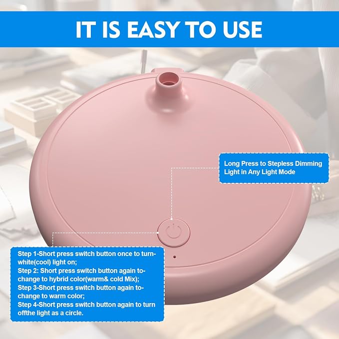 LED Desk Lamp for Home Office,Dimmable Table Lamp 3 Light Colors | Reading Light for Bedside Small Desk Lamp for College Dorm Room,Bedroom Desk Light Pink - Image 4