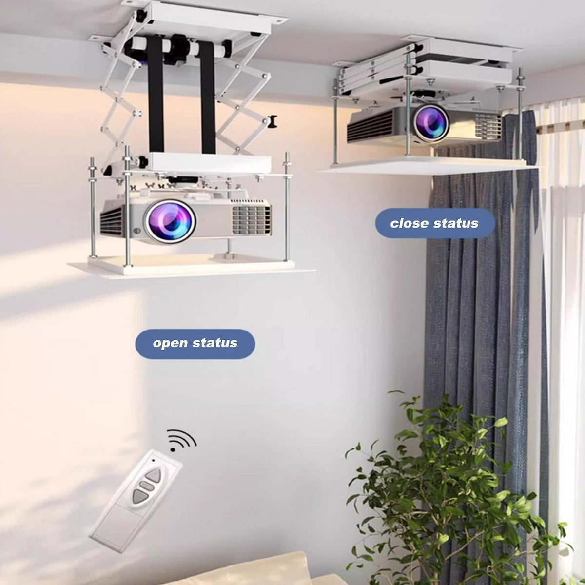INTBUYING Electric Projector Ceiling Mount 39In Hidden Ceiling Projector Mount Universal 110V 25W with Wireless Remote Control 22lbs Max Load for Cinema Church with 20x 20 in Fixing Plate - Image 3