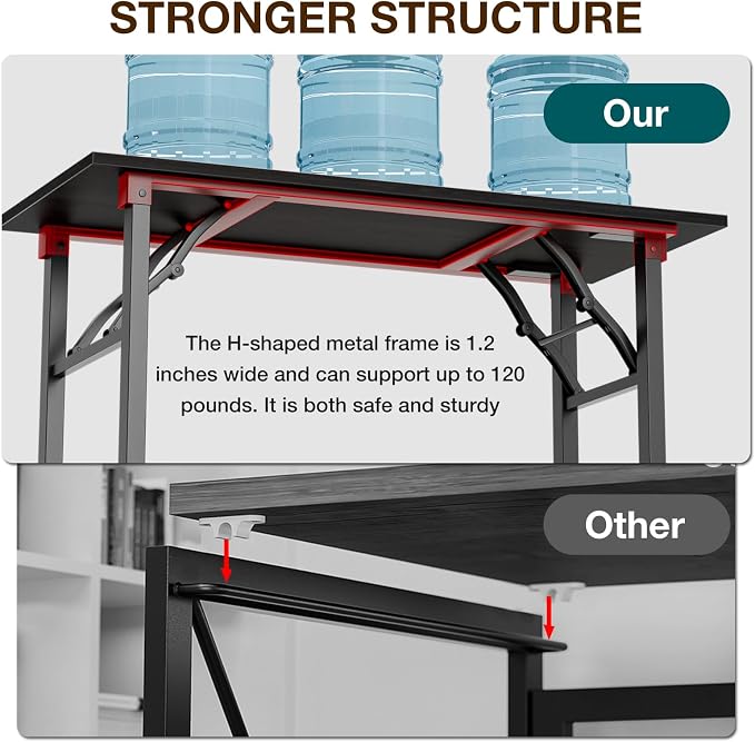 TEMI Small Computer Desk Folding Table - No Assembly, Compact 44.3" Foldable Desk with Power Outlets & USB Charging Port, Portable Small Office Desk, Ideal Mini Study Table, Dark Oak - Image 7