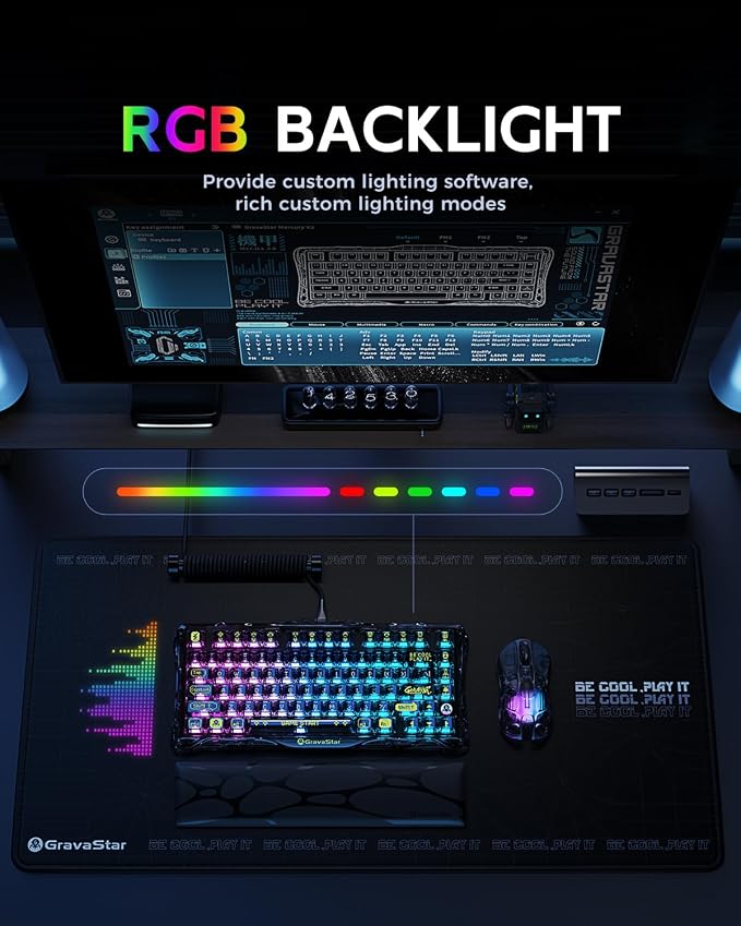 GravaStar Mercury K1 Lite 75% Wireless Mechanical Gaming Keyboard RGB | Gasket Mount, Hot Swappable Linear Switches, Creamy Sound Keyboard, 2.4GHz/USB-C/Bluetooth 5.0, for Win/Mac - Image 5
