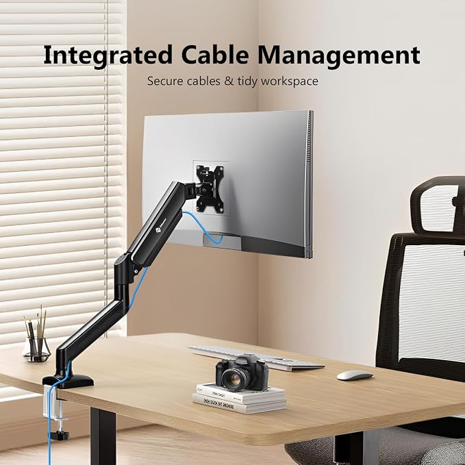 Single Monitor Mount for 13-32 Inch Screens, Gas Spring Monitor Arm with Height Adjustable VESA Bracket, Stand Holds 4.4-19.8lbs, Clamp and Grommet Installation - Image 5