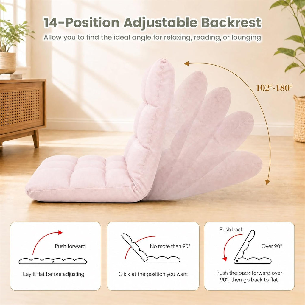 COSTWAY Floor Chair, Folding Gaming Chair with Back Support (Light Pink) - Image 4