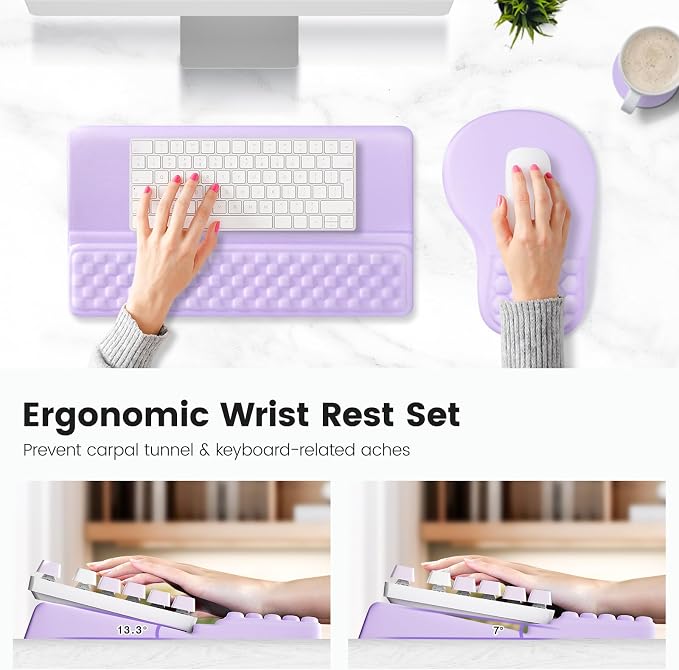 Ospelelf Ergonomic Mouse Pad and Keyboard Stand Wrist Rest Set, Memory Foam Comfort, Pain Relief for Typing, Office Desk Accessories, Purple - Image 2