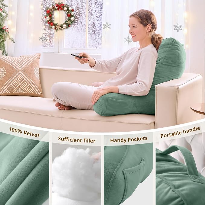 Sasttie Reading Pillow for Bed, Back Pillow for Sitting Up, Sage | 23" Backrest Support Cushion for Couch, Sofa, and Floor, Dorm Essentials, OEKO-TEX, Adjustable Down Alternative Fill - Image 5