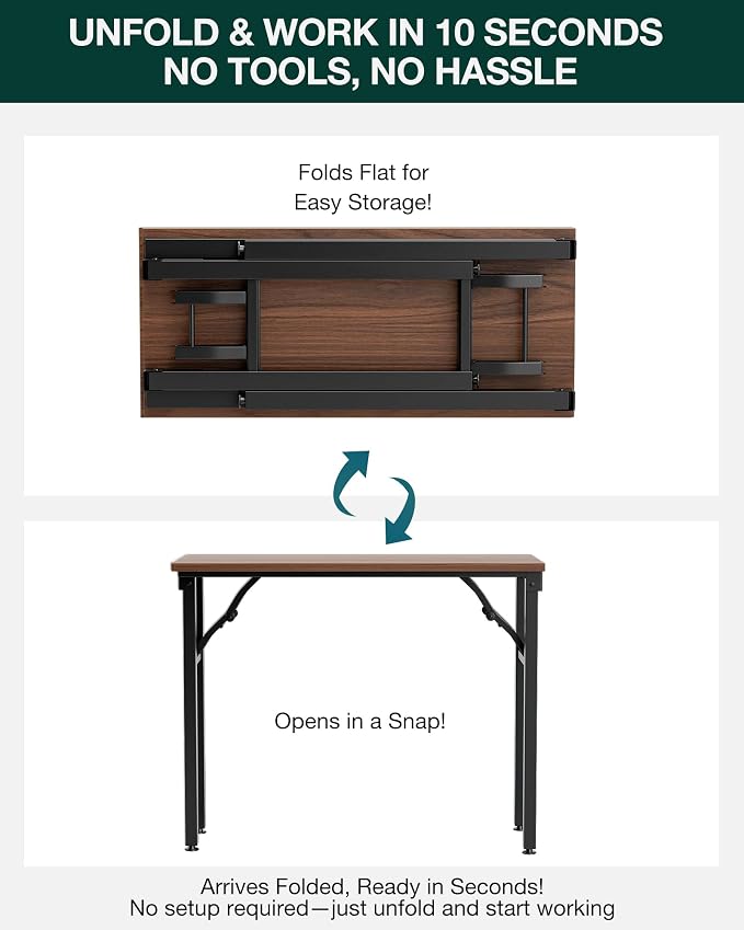 Small Folding Computer Desk – 35.8 Inch Portable Table for Craft and Study, Lightweight Desk for Small Spaces, Foldable Laptop Table Built-in AC/USB Outlets for Convenience, Dark Walnut - Image 3