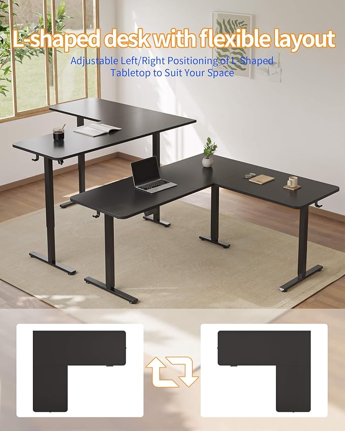 YIHAYO L Shaped Standing Desk Adjustable Height, 63 x 55 Inches Electric Corner Standing Desk with Splice Board, Computer Desk for Home Office, Black - Image 5