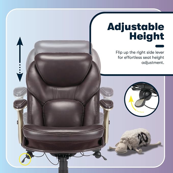 Serta Ergonomic Home Office Chair Pivot Lumbar Support, Leather Desk Chair | Claremont, Adjustable Arms, Height & Tilt, Foam Seat & Headrest Cushion, Home Gaming Chair lower Back Pain, Chestnut Brown - Image 9