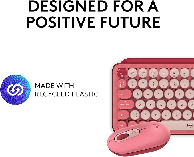 Logitech POP Keys + POP Mouse - Wireless Keyboard and Bluetooth Mouse Combo with Typewriter-Style Mechanical Keys, Emoji Features, Cute Compact Design - Heartbreaker Rose - Image 5