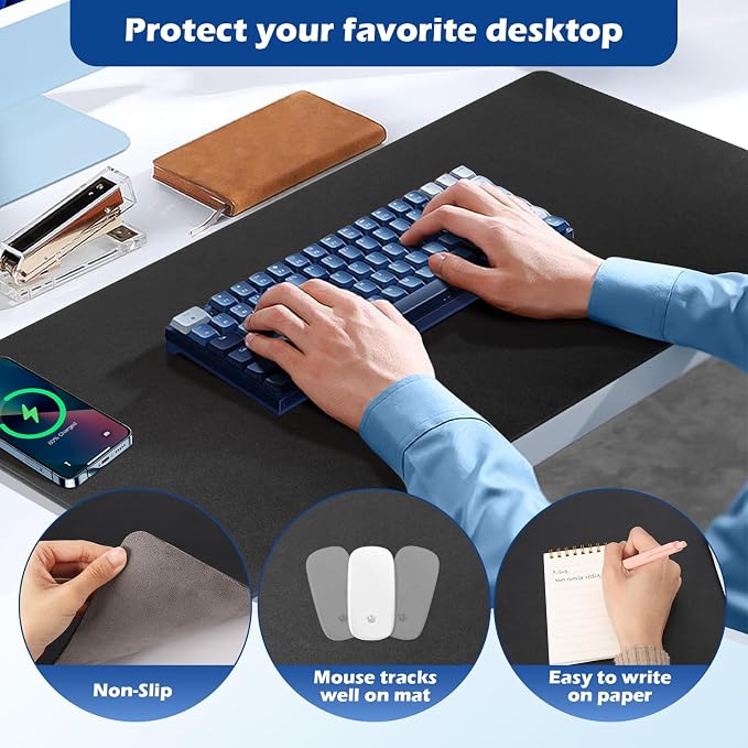 Wireless Charging Desk Mat, Mouse Pad, Black-L, 36 * 17inch - Image 5