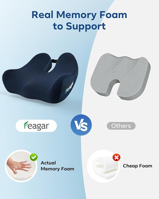 Seat Cushion - Memory Foam Ergonomic Seat Cushion -for Long Sitting | Seat Cushion for Tailbone Pain Relief - for Desk Chair, Car& Wheelchair Car Seat Pad for Hip and Lower Back Comfort Blue - Image 4