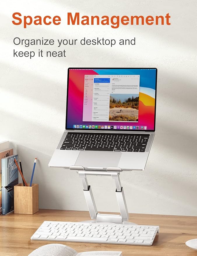 tounee Telescopic Laptop Stand for Desk with 360° Swivel Base, Sit to Stand, Height Adjustable, Portable Riser Holder for Good Posture, Compatible with All Laptops 10-17"-Silver - Image 8