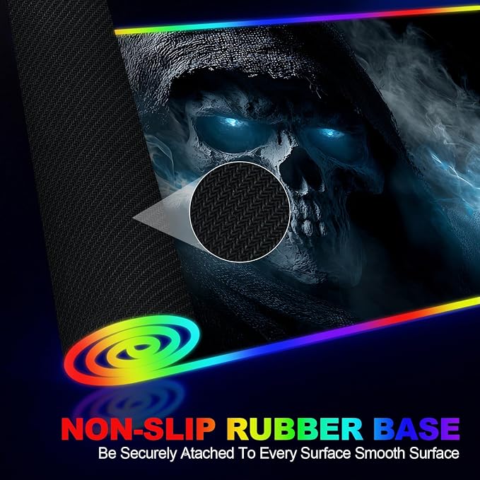 Wireless Charging RGB Gaming Mouse Pad, 31.5 x 11.8 Inch Extended Mouse Mat with Dark Skull Design, LED Desk Pad with 7 Lighting Modes, Non-Slip Base for Gaming & Office - Image 5