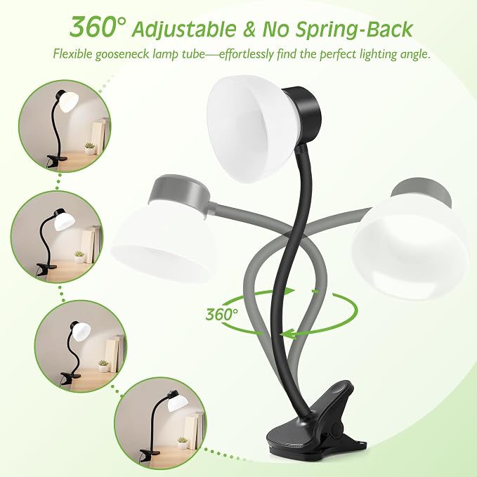 Desk Lamps for Home Office,Small LED Reading Lamp,5000K Eye-Care Desk Light | Clip On Desks Lamps for College Dorm, Kids Desk, Bed Headboard, Flexible Gooseneck, Compact Small Table Lamp - Image 2