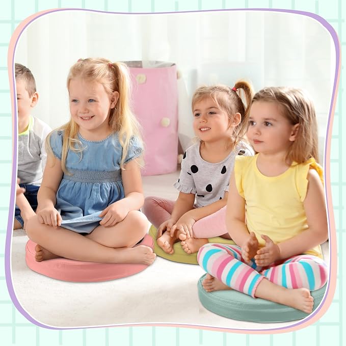 Juexica 8 Pcs Floor Cushions Kids,Hippie Boho Color,13.8 X 13.8 X 2 Inch | Extra Thick 2" Flexible Seating Classroom, Assorted Colored Floor Pillow, Soft Round Cushions for Kids Students Office School - Image 3