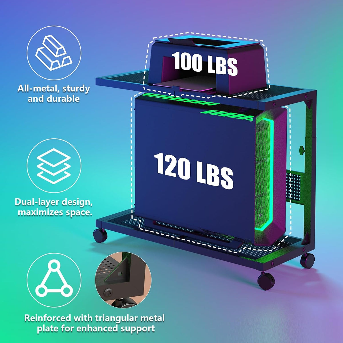 Computer Tower Stand 2-Tier Printer Rack - Image 4