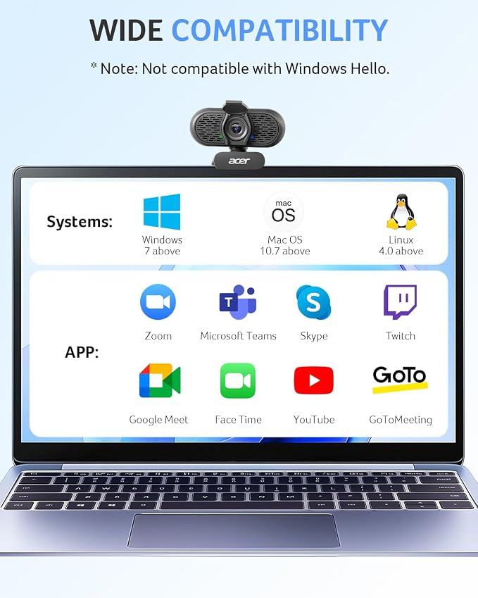 Acer 1080p Webcam USB Plug and Play Webcam for PC with Noise Cancellation Microphones Computer Camera for Desktop Streaming Gaming Online Meeting Wide Angle Privacy Cover A-to-C Adapter Easy Setup - Image 7