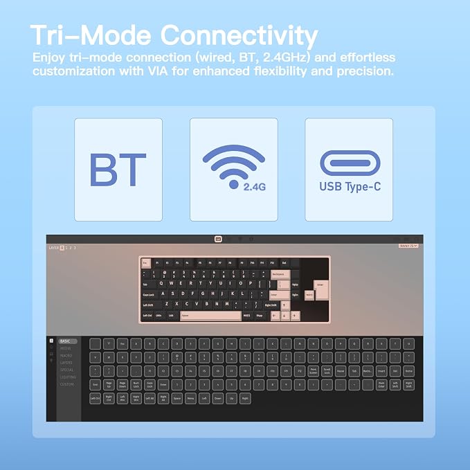 KEEBMONKEY WOBKEY Rainy 75 CNC Aluminum HMX/JWK/Cocoa Switches Triple-Mode Connectivity Mechanical Keyboard with Superior Acoustics, RGB/FR4/Silver SUS304/7000mAh/Cocoa Switch (Pro - Blue) - Image 5