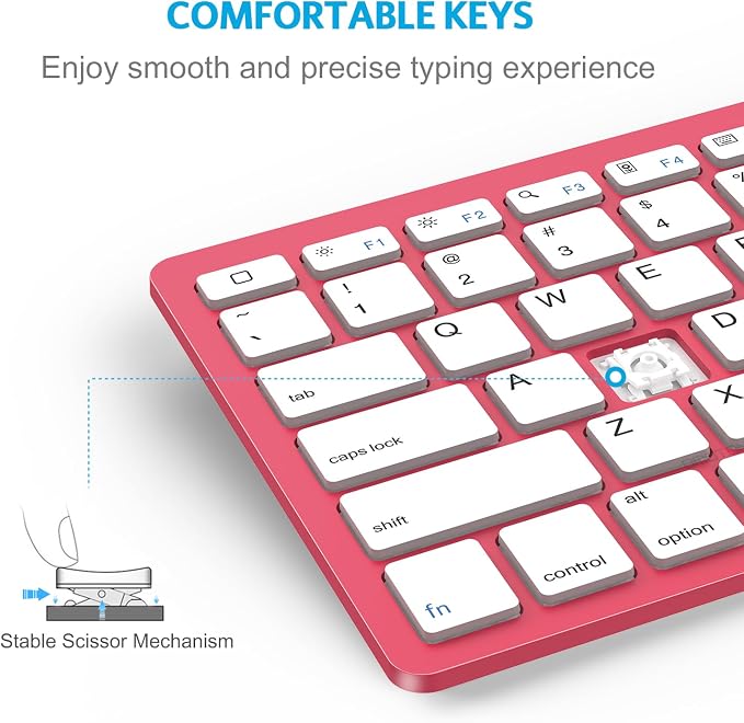 OMOTON Ultra-Slim Bluetooth Keyboard for iPad,iPad Pro/Air/Mini,iPhone | Stable Wireless iOS Keyboard with 12 Multimedia Keys, Portable Size for Office, Business, Travel, School, Red - Image 7