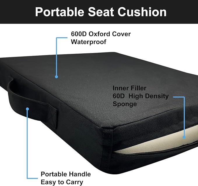 Stadium Seat Cushions 2-Pack 3-Pack, Portable Bleacher Cushions, Waterproof Oxford Fabric, Zipper Design, (Black, 2-Pack) - Image 3
