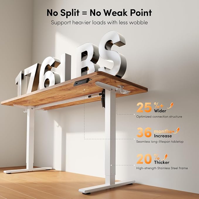 FEZIBO One-Piece Standing Desk, 48"x24" Seamless Tabletop Electric Height Adjustable for Home Office, Study Rooms & Multi-Device Workstations, Light Rustic - Image 7