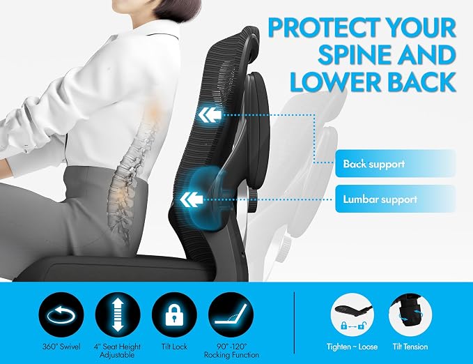 Office Chair: 330LBS Mesh Ergonomic Desk Chair Comfy with 3D Lumbar& Swivel | Ergalithic Computer Chair-Executive Task Work Chairs with Flip-up Arm Home Office Desk Chairs Gaming Chair for Adults(Black) - Image 3