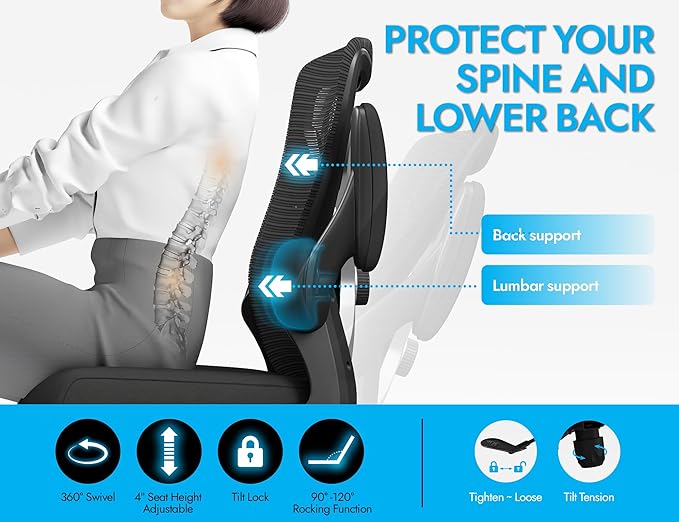 Office Chair: Mesh Ergonomic Desk Chair with 3D Lumbar & Swivel | 330LBS Computer Chair-Executive Task Chairs with Flip-up Arms Home Office Chairs Gaming Chair for Long Hours(Black-Pack of 2) - Image 7