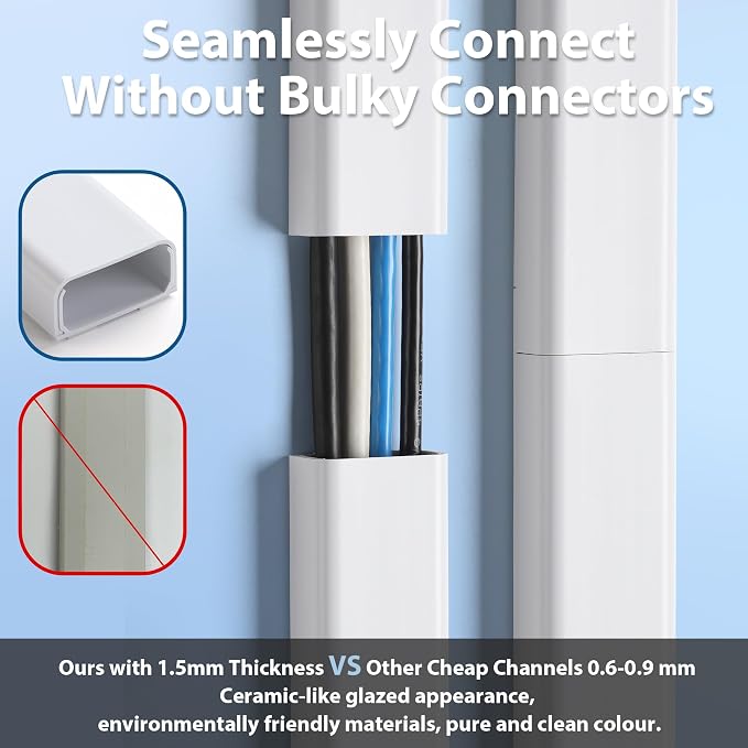 ZhiYo 6 ft Cord Covers for 4-7 Wires on Wall, White, 2 Pack (3 ft Each) | Paintable TV Cord Hider for Wall-Mounted TVs, Self-Adhesive Wire Cover for Walls, Easy Installation, 1.54"W x 0.75"H - Image 3