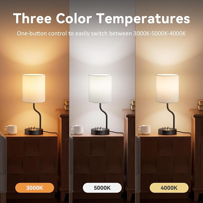 Bedside Lamps for Bedroom Set of 2-18" Table Lamp for Nightstand | Phone Stand, USB A+C Ports, AC Outlet, 3 Color Temperatures, LED Bulb Included, Desk Lamp for Living Room/Dorm,2-Pack - Image 4