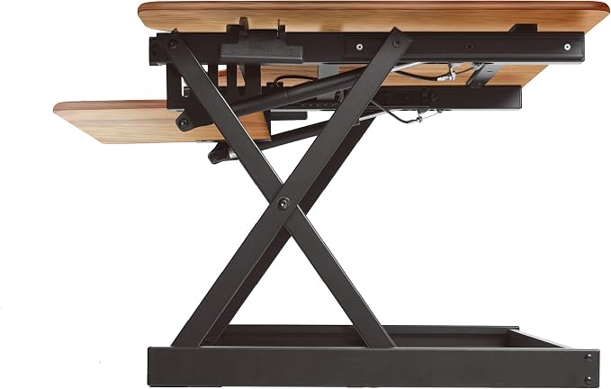 Rocelco 46" Height Adjustable Corner Standing Desk Converter with Anti Fatigue Mat Bundle - Quick Sit Stand Up Dual Monitor Riser - Computer Workstation - Teak Wood Grain (R CADRT-46-MAFM) - Image 6