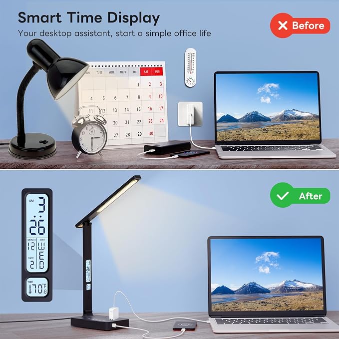 Infiway Desk Lamp with USB Charging Port: LED Stepless Dimmable Eye Caring Desk Light for Home Office - 1 Type-C, 1 USB-A Charging Port, 2 AC Power Outlets, Multiple Light Modes for Study and Bedroom - Image 7