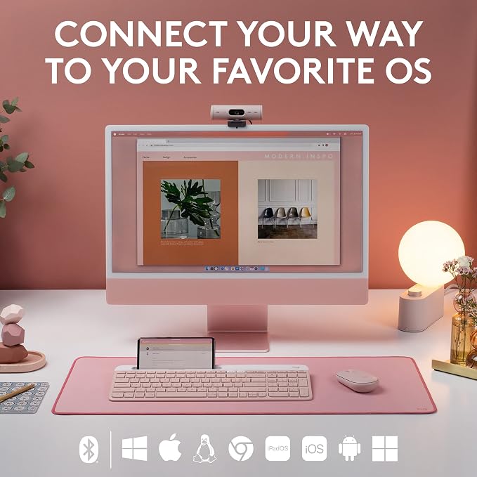 Logitech K585 Slim Wireless Keyboard with Built-in Phone Cradle - Rose | Bluetooth with included USB receiver, connects 2 devices, cradle can hold smartphone or tablet up to 10 in. in landscape mode - Image 3