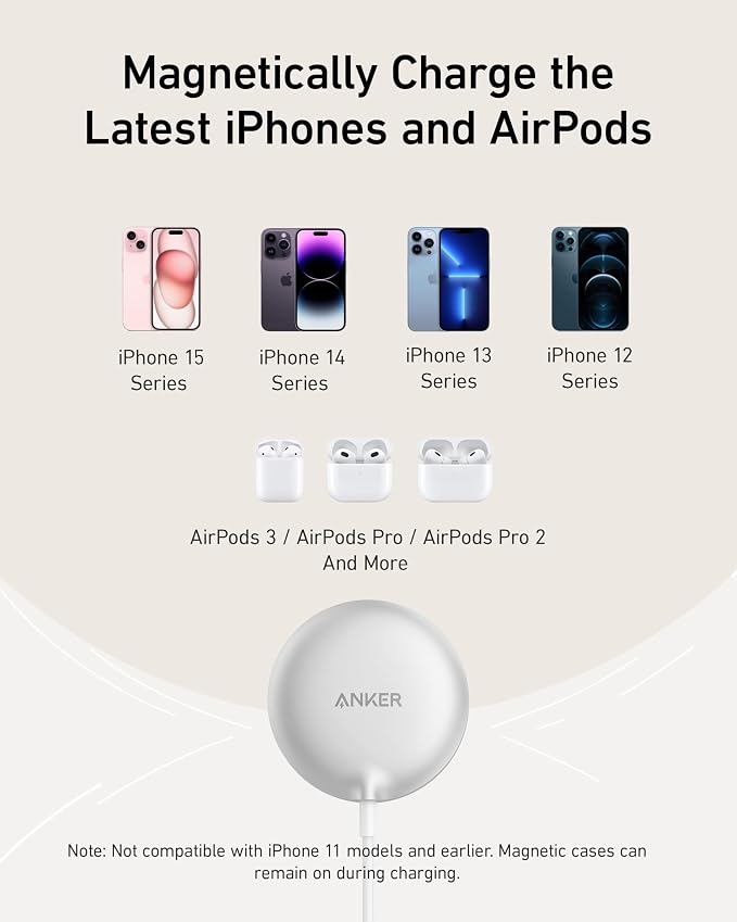 Anker MagSafe Charger Pad Compatible, MagGo iPhone 16 Wireless Charging Pad, Qi2 Certified 15W Wireless Charger for iPhone 16/16 Plus/16 Pro/16 Pro Max/15/14/13/12 Series (White, No Adapter) - Image 7