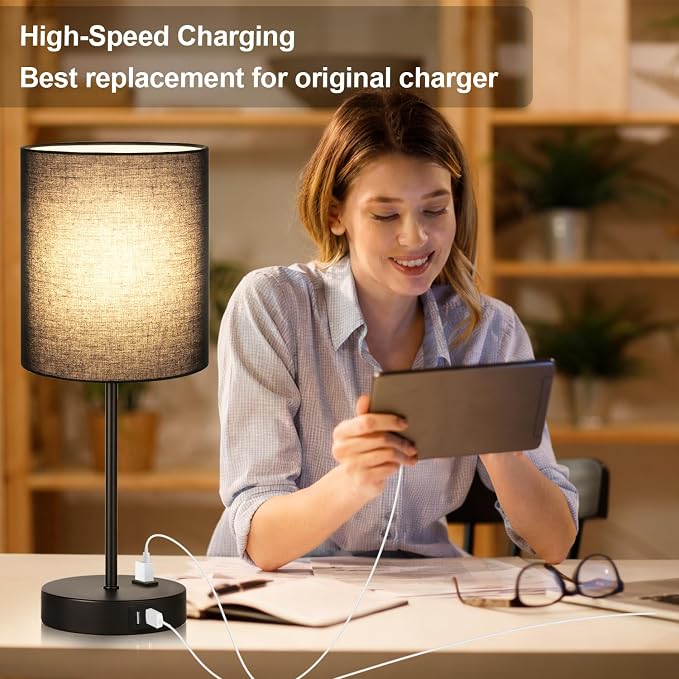 Lynnoland 2 Pack Touch Control Table Lamps with 2 USB & AC Outlet, 3-Way Dimmable Bedside Nightstand Lamps for Bedroom Living Room Nursery, 800 Lumens 3000K Warmlight Bulbs Included - Image 5