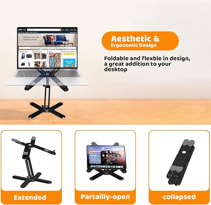 N86 360 Rotating Laptop Stand for Desk with Locking Knobs, Black | Aluminum Ergonomic Riser Adjustable Height & Angle for Collaborative Work. Foldable Portable Fits MacBook & Laptops up to 16" - Image 4