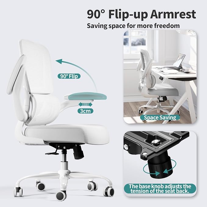 TRALT Office Chair - Ergonomic Desk Chair with Adjustable Lumbar Support, Mesh Computer Chair, Executive Chair for Home Office Comfortable Lumbar Support (1, Cloud White) - Image 5