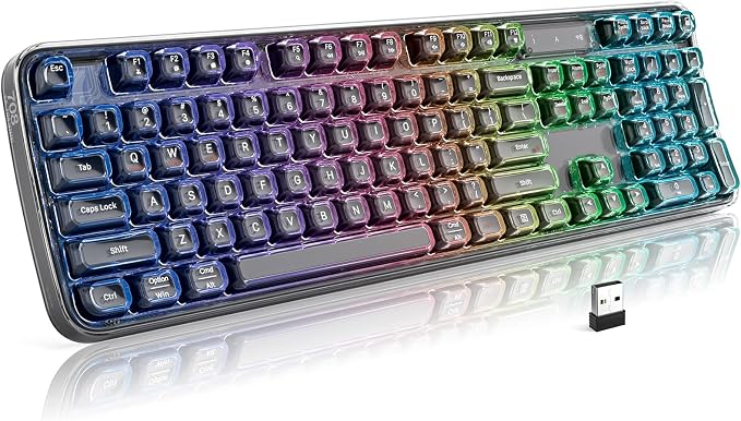 Clear Wireless Keyboard, Tri-Mode Bluetooth/2.4G Rechargeable Keyboard with RGB Backlit, Ergonomic Computer Keyboard with Transparent Keycaps for PC Laptop Desktop Home Office-Black Pearl by Unknown