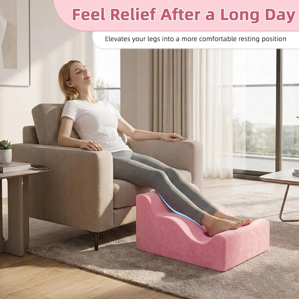 Foot Rest Ergonomic Pillow for Under Desk at Work & Handle Pink - Image 7