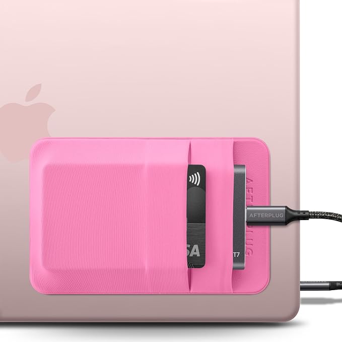 2-Pocket SSD & Hard Drive Holder for Laptop, Reusable 3M Adhesive | Stick-On Sleeve for Portable SSDs | 5.1 x 3.4-Inch Pouch | Separate Pocket for Cables | Built-In Safety Strap by Afterplug